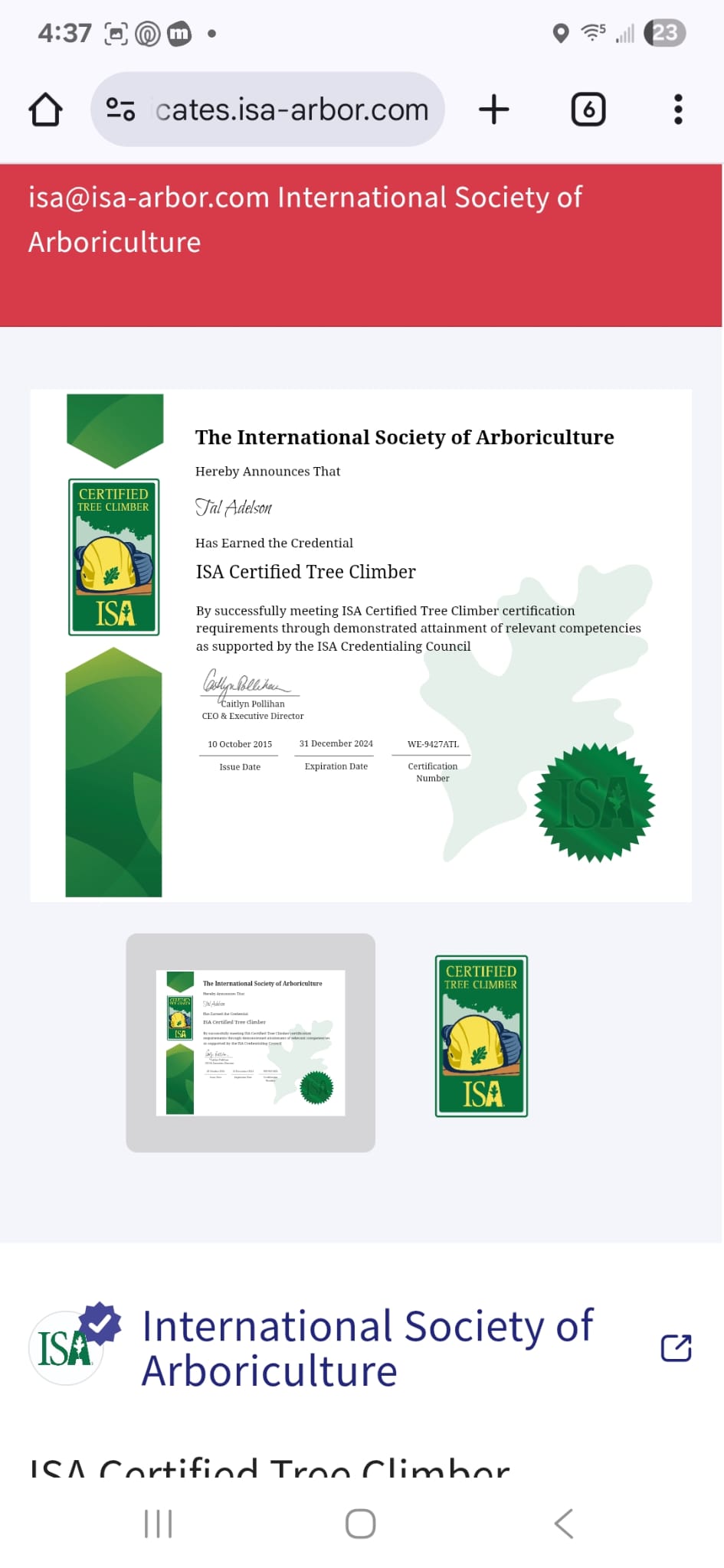 ISA Certified Tree Climber Verification